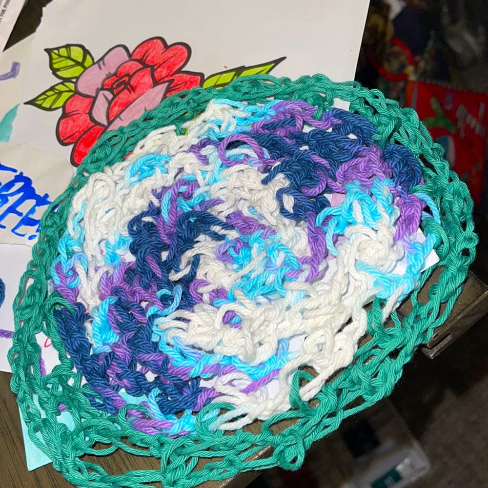 Handmade pot/mug coaster crocheted by me.